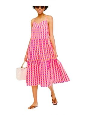 SZ Blockprints™ x J. Crew Tiered Dress Size Small Neon Pink Orange Gingham New